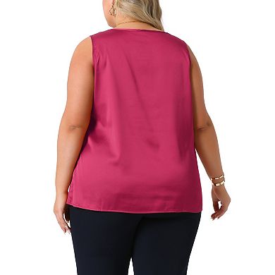Women's Plus Size Silk Satin Tank Tops Casual Cami Sleeveless Blouses Summer Basic Tank