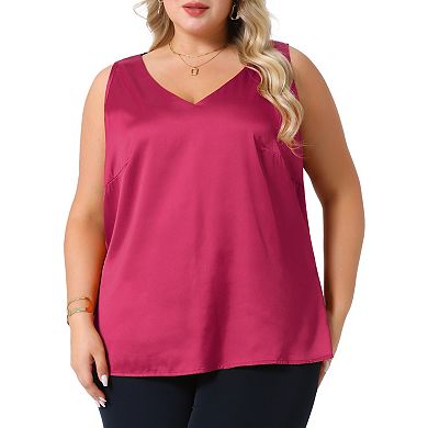 Women's Plus Size Silk Satin Tank Tops Casual Cami Sleeveless Blouses Summer Basic Tank