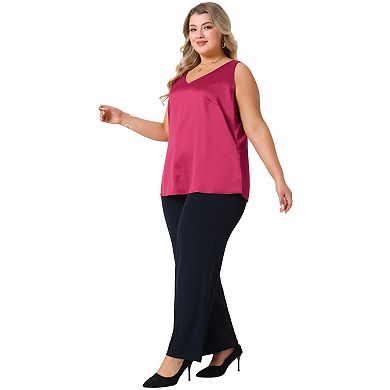 Women's Plus Size Silk Satin Tank Tops Casual Cami Sleeveless Blouses Summer Basic Tank