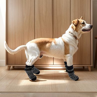 4 Pcs Non-slip Dog Socks with Adjustable Sticky Tapes, Pet Socks for Paw Protection