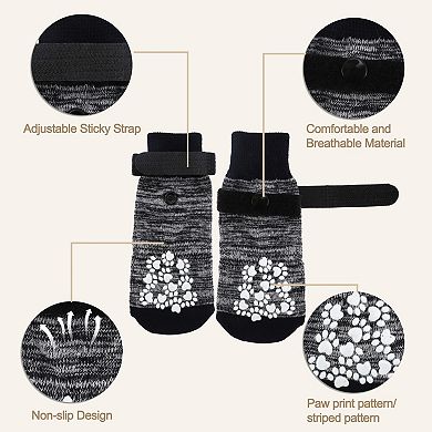 4 Pcs Non-slip Dog Socks with Adjustable Sticky Tapes, Pet Socks for Paw Protection