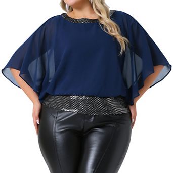 Plus Size Sequin Tops for Women Half Batwing Sleeve Glitter Party T Shirt Sparkle Club Night Blouse