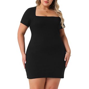 Plus Size Women's Short Sleeve Dresses Square Neck Casual Sundress Midi Basics t Shirt Dress