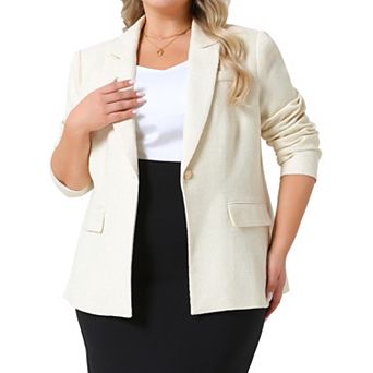 Plus Size Women's Tweed Blazers Casual Open Front Long Sleeve Work Office Suit Jackets Blazer