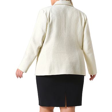 Plus Size Women's Tweed Blazers Casual Open Front Long Sleeve Work Office Suit Jackets Blazer