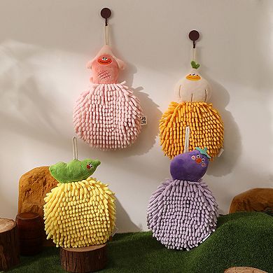 Cute Cartoon Fuzzy Ball Hand Towels, Soft and Quick Dry Hanging Hand Towel Set for Bathroom 4 Pack