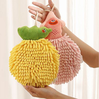 Cute Cartoon Fuzzy Ball Hand Towels, Soft and Quick Dry Hanging Hand Towel Set for Bathroom 4 Pack