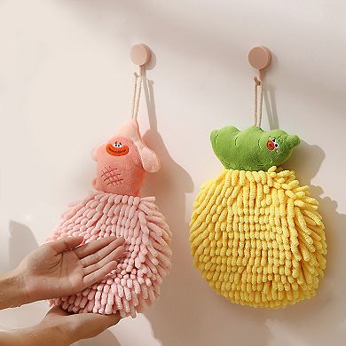 Cute Cartoon Fuzzy Ball Hand Towels, Soft and Quick Dry Hanging Hand Towel Set for Bathroom 4 Pack
