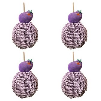 Cute Cartoon Fuzzy Ball Hand Towels, Soft and Quick Dry Hanging Hand Towel Set for Bathroom 4 Pack