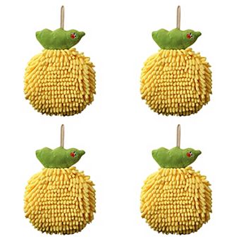 Cute Cartoon Fuzzy Ball Hand Towels, Soft and Quick Dry Hanging Hand Towel Set for Bathroom 4 Pack