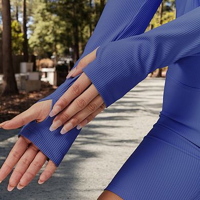 Women's Ribbed Long Sleeve Half-Zip Activewear Top