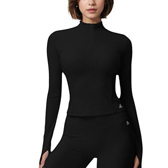 Women's Ribbed Long Sleeve Half-Zip Activewear Top