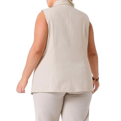 Women's Plus Size Linen Blazer Vest Lined Padded Waistcoat Work Jacket with Pockets Y2K Vest Top