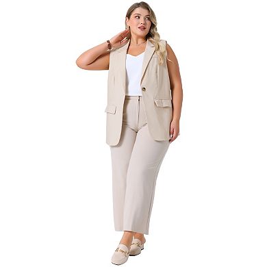 Women's Plus Size Linen Blazer Vest Lined Padded Waistcoat Work Jacket with Pockets Y2K Vest Top