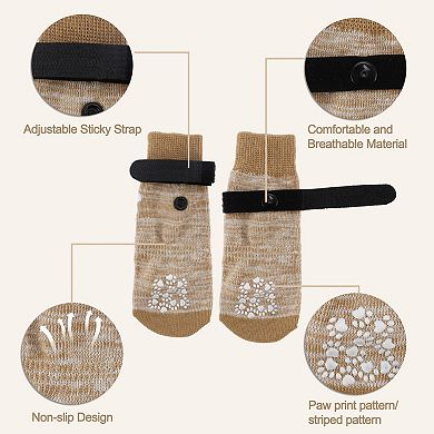 4 Pcs Non-slip Dog Socks with Adjustable Sticky Tapes, Pet Socks