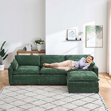 113.39'' Chenille Fabric Three-Layer Four-Seater Sectional Sofa - Perfect For Living Room