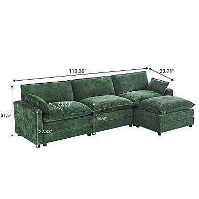 113.39'' Chenille Fabric Three-Layer Four-Seater Sectional Sofa - Perfect For Living Room