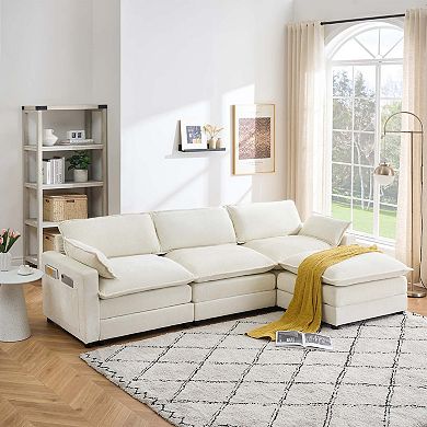 113.39'' Chenille Fabric Three-Layer Four-Seater Sectional Sofa - Perfect For Living Room