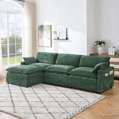 113.39'' Chenille Fabric Three-Layer Four-Seater Sectional Sofa - Perfect For Living Room