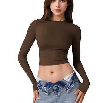 Women's Long Sleeve Cropped Crew Neck Top