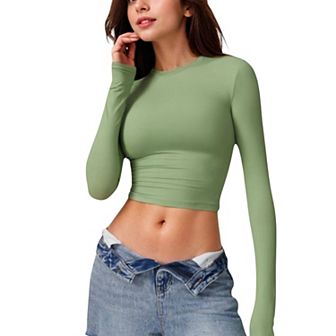 Women's Long Sleeve Cropped Crew Neck Top