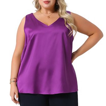 Women's Plus Size Silk Satin Tank Tops Casual Cami Sleeveless Blouses Summer Basic Tank