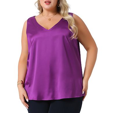 Women's Plus Size Silk Satin Tank Tops Casual Cami Sleeveless Blouses Summer Basic Tank