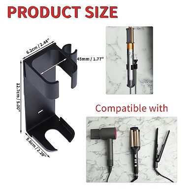 Wall Mounted Hair Dryer Holder for Curling Iron Diameter Less Than 45mm Black