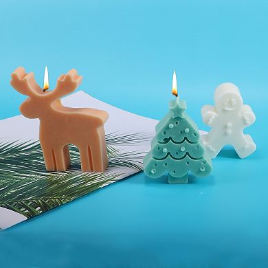 3pcs Elk Christmas Tree Gingerbread Man Candle Mould Silicone Candle Moulds 3D Candle Moulds White