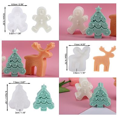 3pcs Elk Christmas Tree Gingerbread Man Candle Mould Silicone Candle Moulds 3D Candle Moulds White