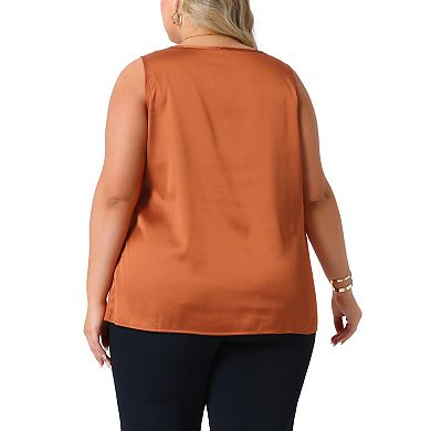 Women's Plus Size Silk Satin Tank Tops Casual Cami Sleeveless Blouses Summer Basic Tank