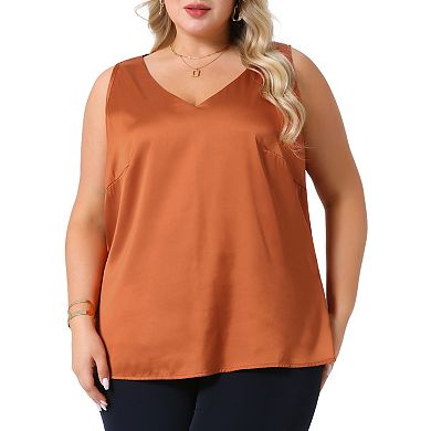 Women's Plus Size Silk Satin Tank Tops Casual Cami Sleeveless Blouses Summer Basic Tank