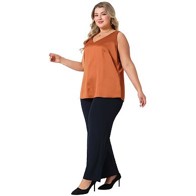 Women's Plus Size Silk Satin Tank Tops Casual Cami Sleeveless Blouses Summer Basic Tank