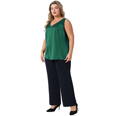 Women's Plus Size Silk Satin Tank Tops Casual Cami Sleeveless Blouses Summer Basic Tank