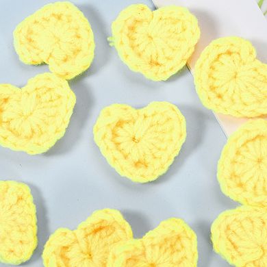10pcs Heart Shaped Crochet Applique Patches, Love Heart Crochet Appliques, Yellow