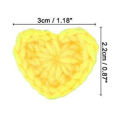 10pcs Heart Shaped Crochet Applique Patches, Love Heart Crochet Appliques, Yellow
