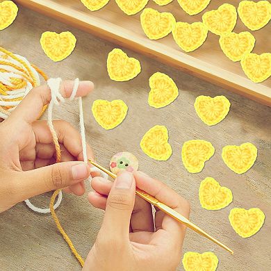 10pcs Heart Shaped Crochet Applique Patches, Love Heart Crochet Appliques, Yellow