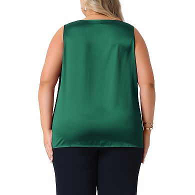 Women's Plus Size Silk Satin Tank Tops Casual Cami Sleeveless Blouses Summer Basic Tank