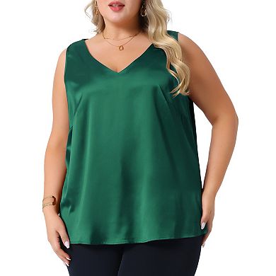 Women's Plus Size Silk Satin Tank Tops Casual Cami Sleeveless Blouses Summer Basic Tank