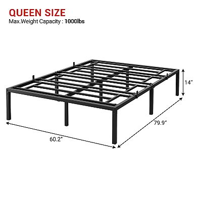 14 Inch Metal Platform Bed Frame,No Box Spring Needed,Heavy Duty Steel Slat Support