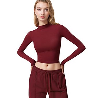 Women's Long Sleeve Mock Neck Cropped Activewear Top