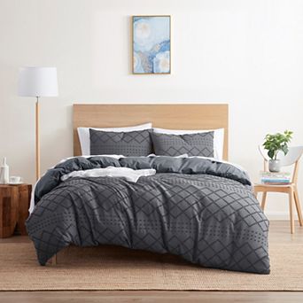 Nestl Boho Tufted Embroidery Double Brushed Duvet Cover with Button Closure