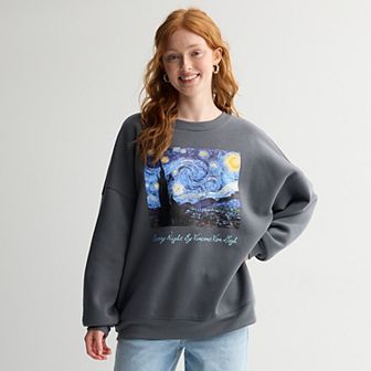 Juniors' Vincent Van Gogh Starry Night Artwork Graphic Pullover