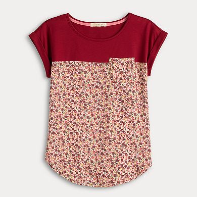 Juniors' Rewind Knit To Woven Short Sleeve Top