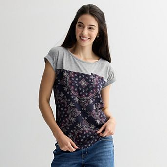 Juniors' Rewind Knit To Woven Short Sleeve Top