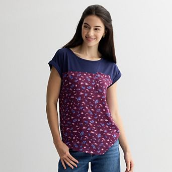 Juniors' Rewind Knit To Woven Short Sleeve Top