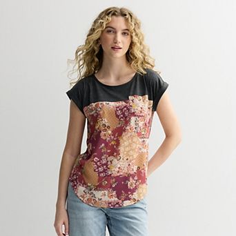 Juniors' Rewind Knit To Woven Short Sleeve Top