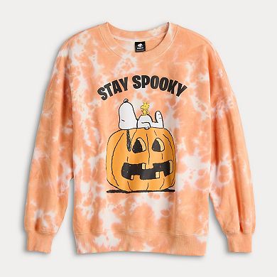 Juniors' Peanuts Snoopy And Woodstock Stay Spooky Oversized Graphic Pullover