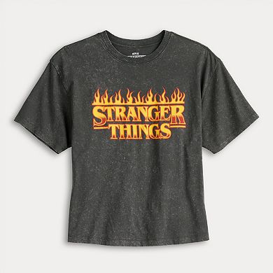 Juniors' Stranger Things Flames Title Logo Skimmer Graphic Tee