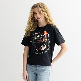 Disney's The Nightmare Before Christmas Jack Skellington And Sally Every Day Is Halloween Juniors' Skimmer Graphic Tee